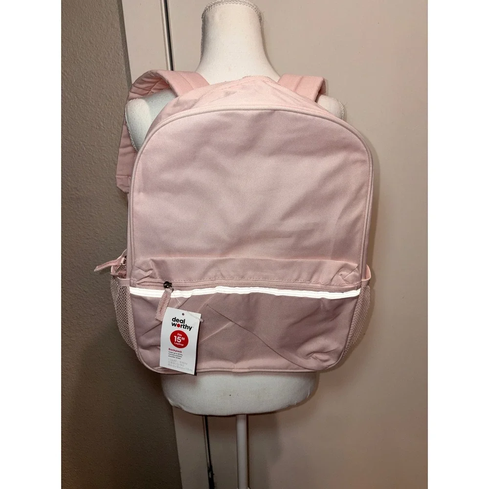 Deal Worthy Light Pink 15 Inch Laptop Backpack Padded Straps School Travel Bag